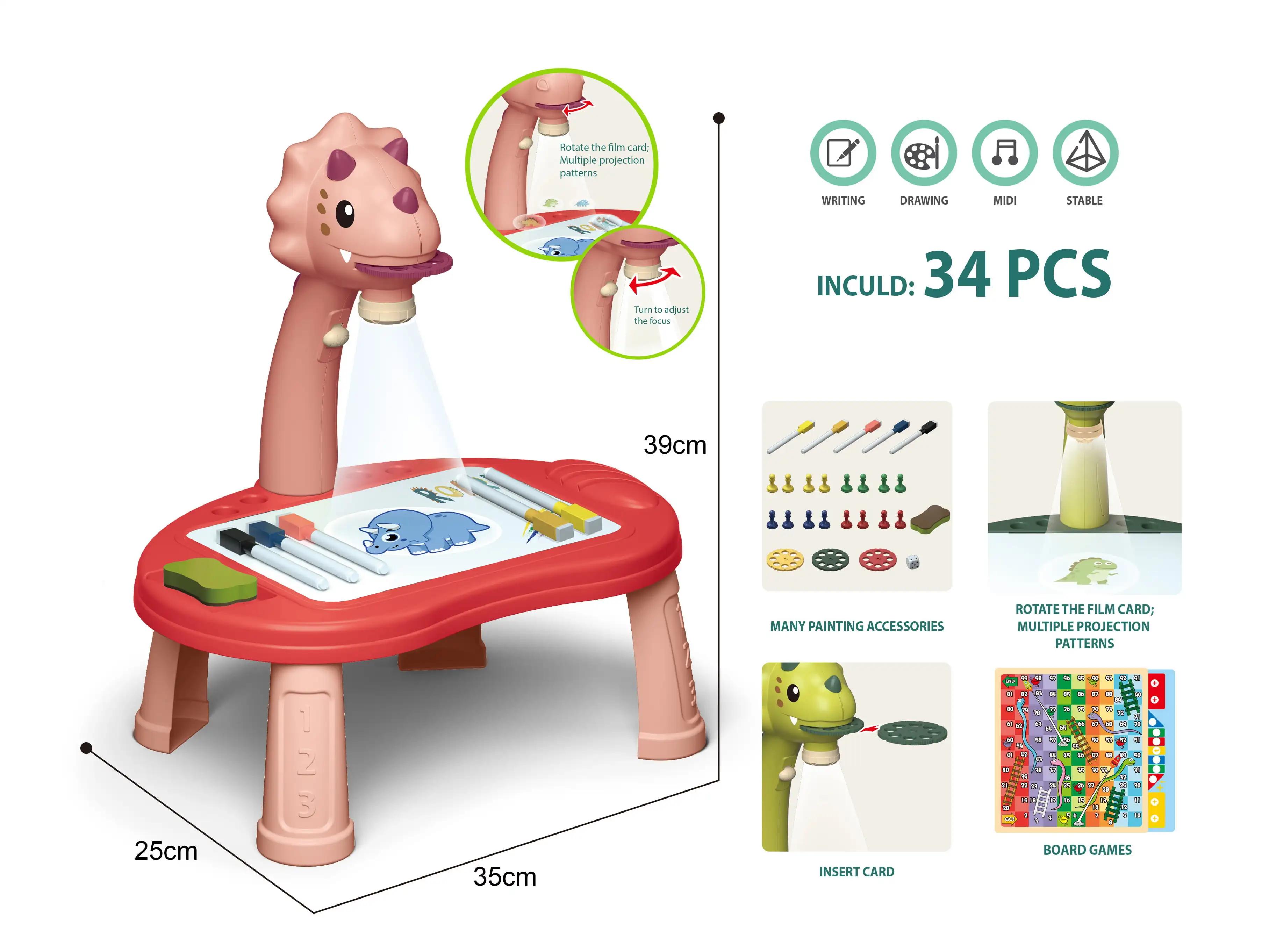 

Drawing Art Projector Table Kids Trace and Draw 34 Pcs, Dinosaur Board (Pink)
