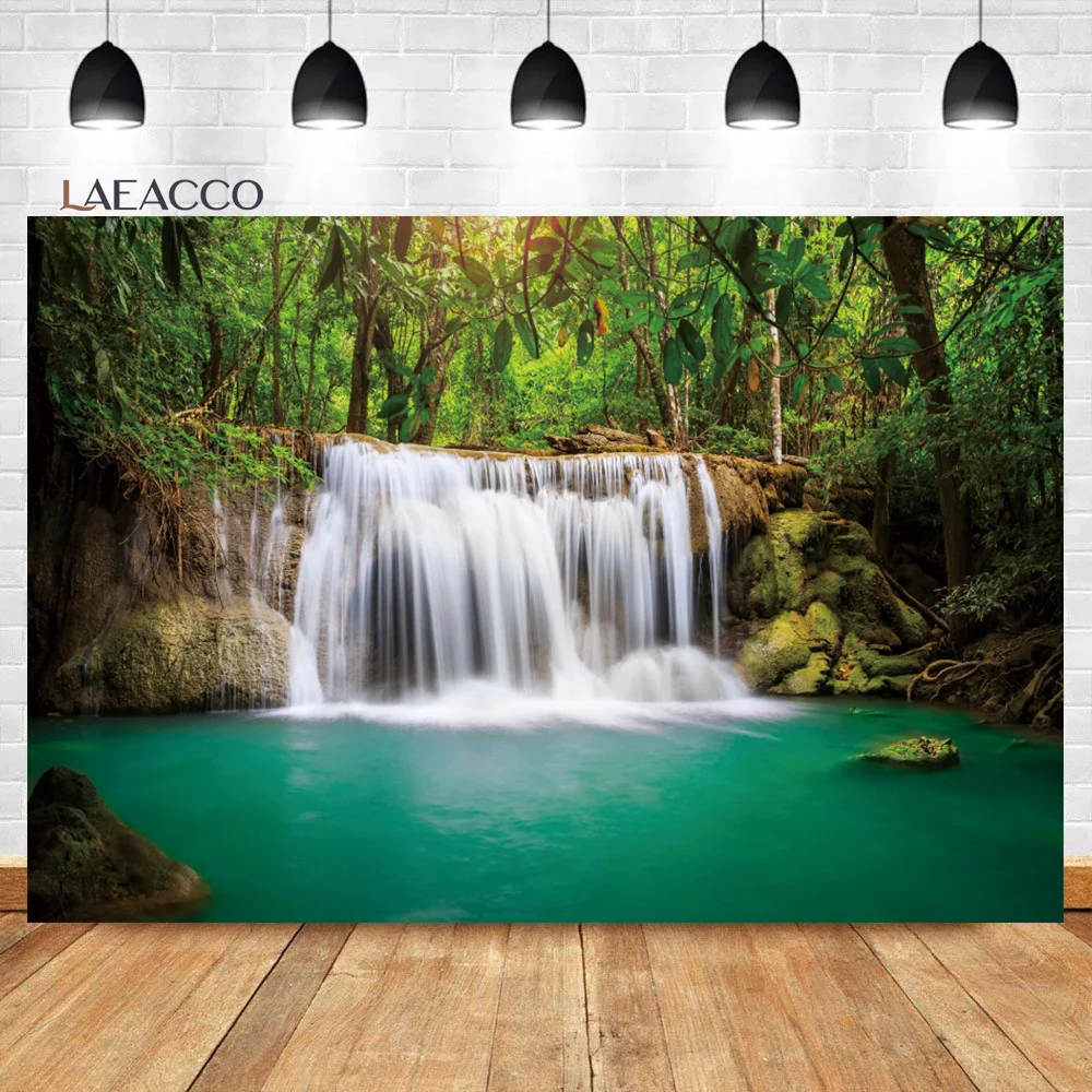 

Laeacco Waterfall Photography Backdrop National Park Tropical Rain Forest Jungle Cascade Landscape Kid Adult Portrait Background
