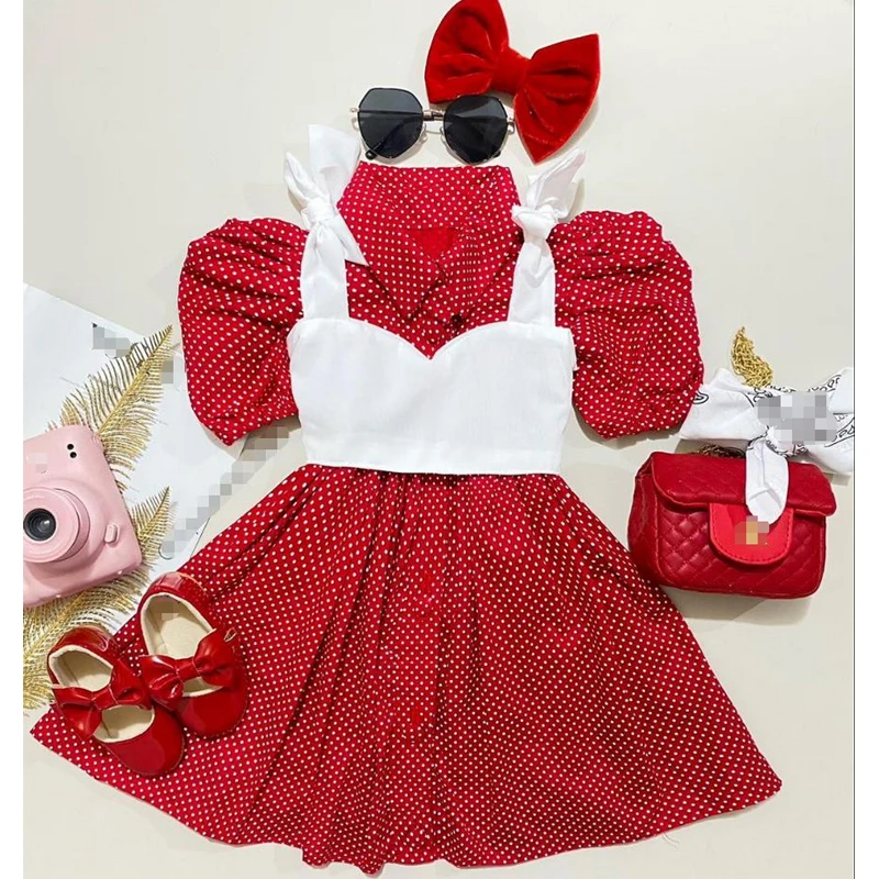 

Женское летнее платье-трапеция в горошек, с пышными рукавами