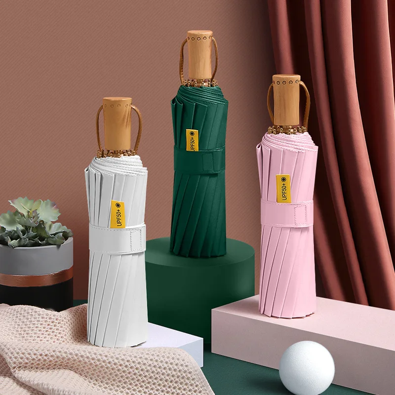 

Colorful Umbrella Rain Women Wooden Handle Sun Protection Parasol Umbrella For Girl Outdoor Lady Beach Umbrella 16K Windproof