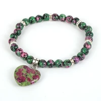 fashion natural stone heart love charms tiger eye turquoises beaded bracelets for women stretch handmade bangles boho jewelry
