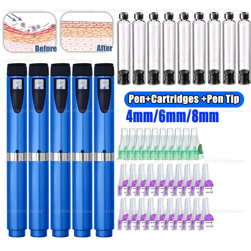 Фото Набор ручек для инъекций Magic Pen, 3 мл, пустые картриджи, кассетная бутылка, 4/6/8 мм, наконечник ручки, стерильная индивидуальная упаковка для инсулина Lilly №1