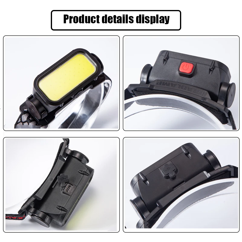 Портативный Мощный COB USB Перезаряжаемый Налобный Фонарь Со Встроенной Батареей