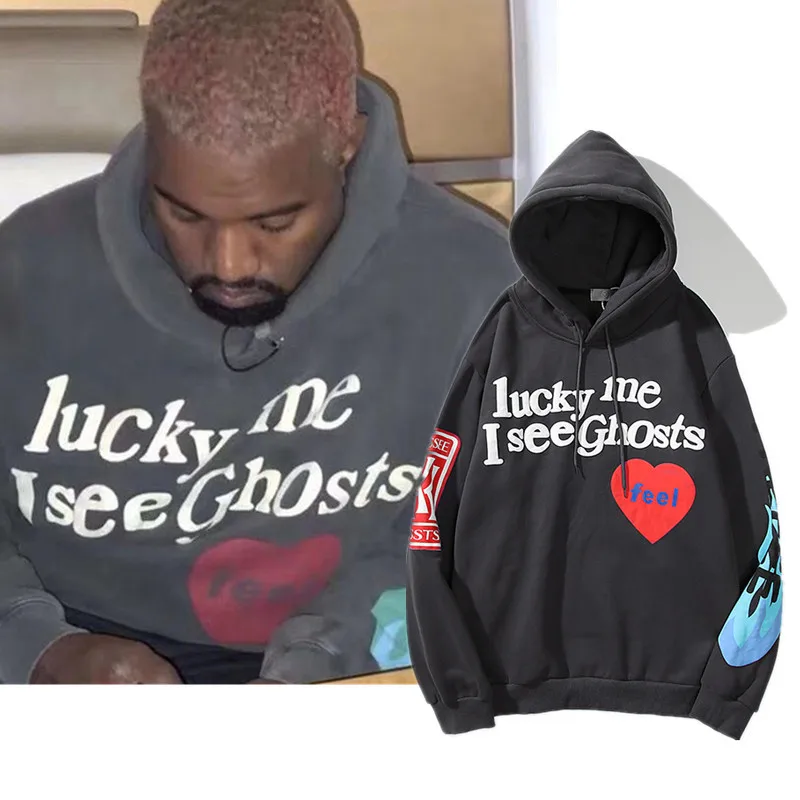

2023 Retro Letter Foam Fleece Kanye Hooded Hoodies Oversized Male and Female Streetwear Casual Sweatshirts Loose Hip Hop Hoody