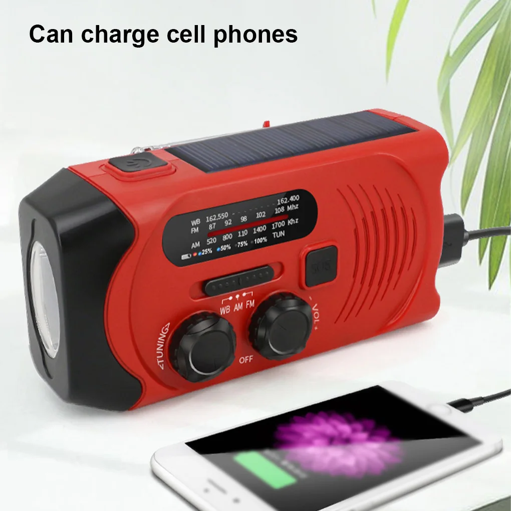 

Multifunctional Hand Radio Solar Crank Dynamo Powered AM/FM Weather Radio Use Emergency LED Flashlight Power Supply