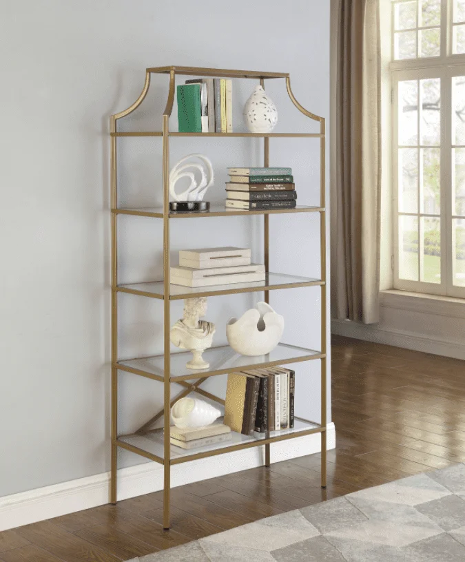 

5-tier Tempered Glass Shelves Bookcase Matte Gold
