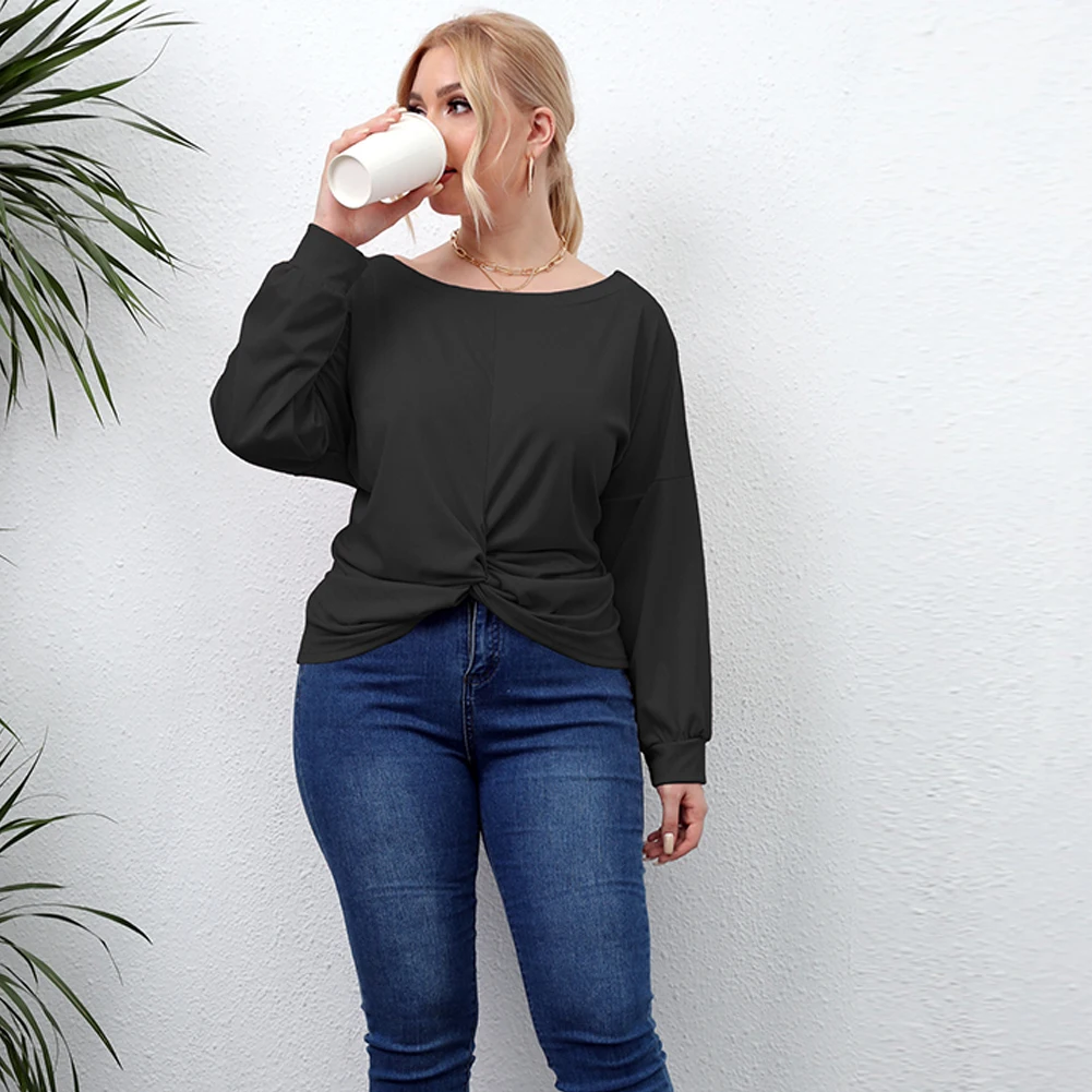 

2022 NEW Women Plus Size Autumn Long Sleeve Solid Color Irregular Cross Women's Casual T-shirt Top Pajamas Home Clothes L-4XL