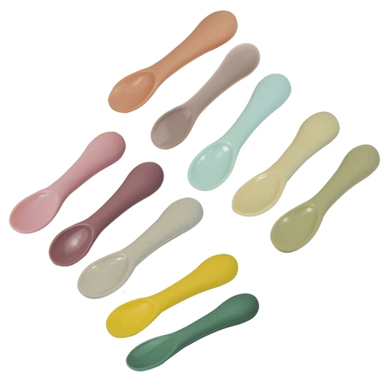 

N80C Child Self-Feeding Spoon Kitchen Utensil Toddler Cutlery Portable Eat Training Spoon Kids Eating Feeding Supplies 2PCS