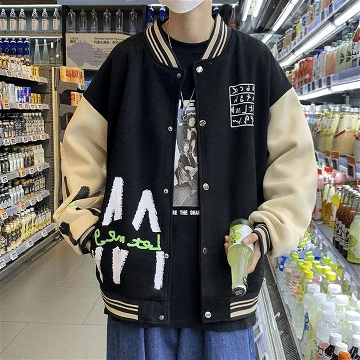 

Harajuku Hoodie Autumn Men Coat Korean Loose Ins Baseball Jacket Fashion Vintage Outwear Gothic Hip Hop Bomber Jacket Tops Boys