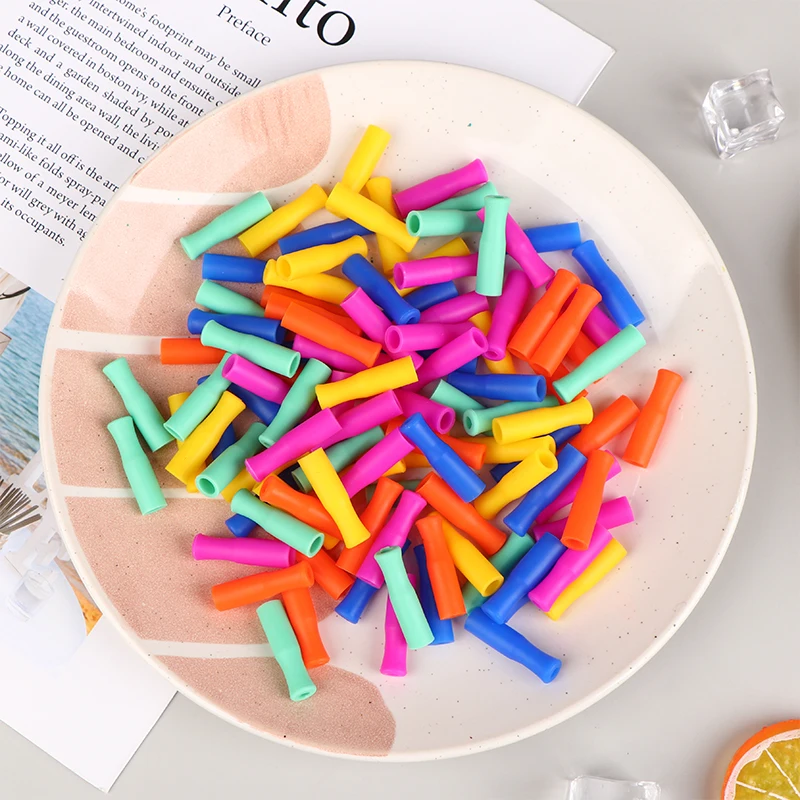 

20Pcs Food Grade Silicone Cover Caps Reusable Stainless Steel Straw Tip Cover Anti Burn Protector Party Supplies Accessories
