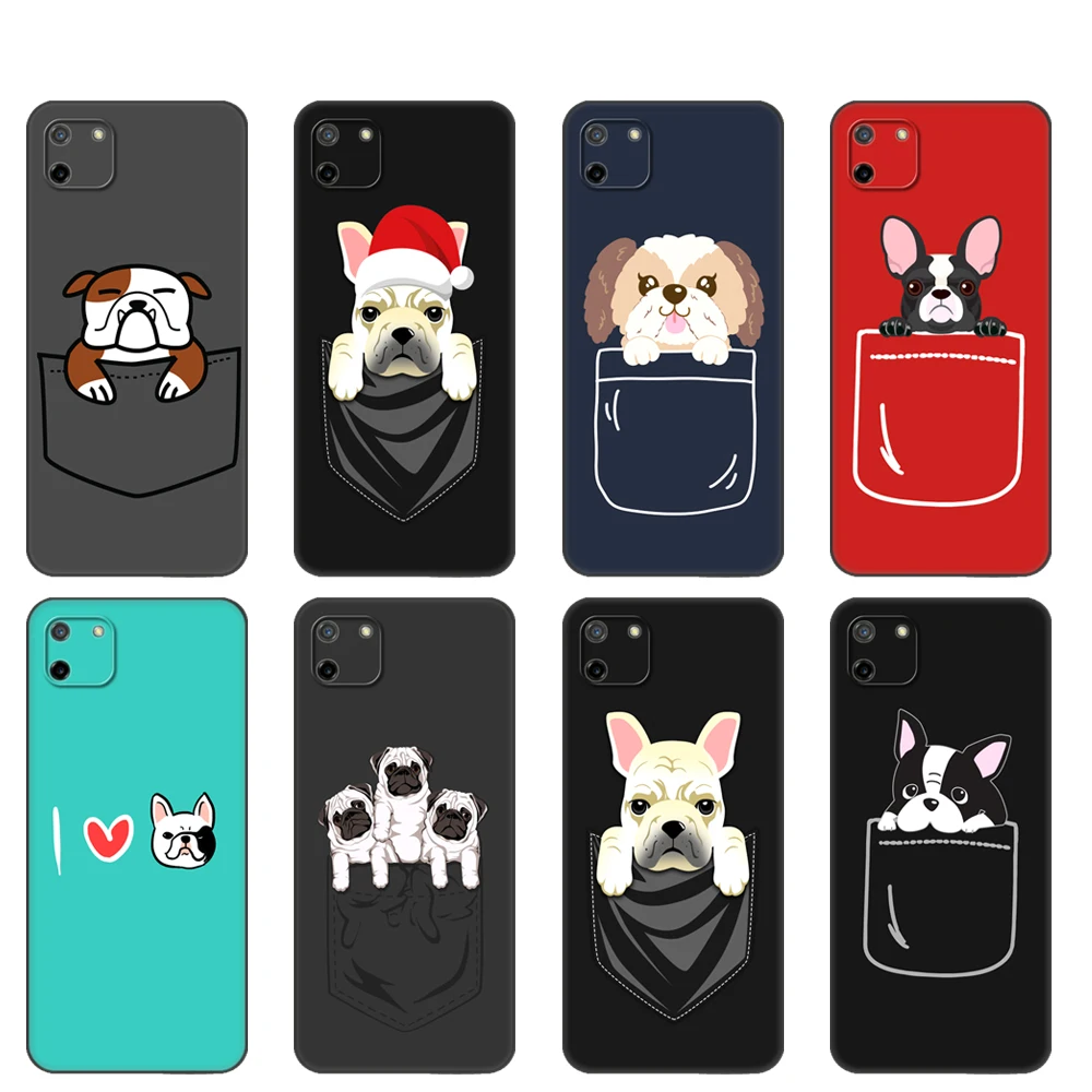 

Black tpu Case For OPPO Realme C11 Case For Realme C 11 RealmeC11 Back RMX2185 Case Cover Bumper bulldog Pocket lovely dog