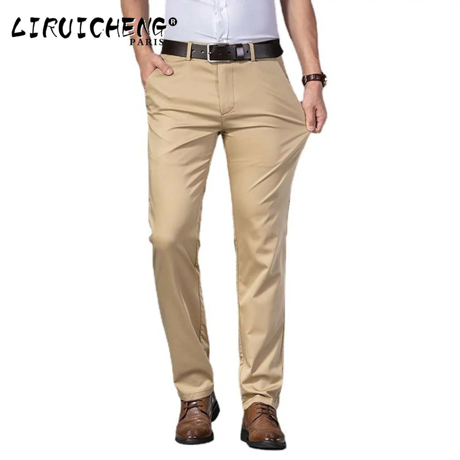 

2023 4 Colors Classic Men's Beige Thin Casual Pants Spring Summer Business Fashion Stretch Trousers Brand Khaki Black