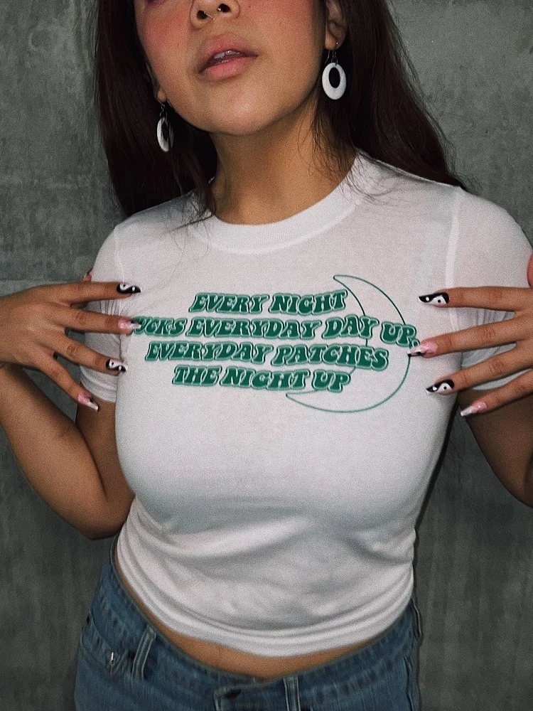 

2000s Streetwear Crop Top Vintage Women's Letter Print Casual Cute Sexy T-Shirt New Clothes Slim Gothic Fairy Grunge Baby Tee