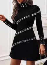 2021 outono e inverno nova personalidade feminina design frisado alta pescoço manga longa vestido curto (3)