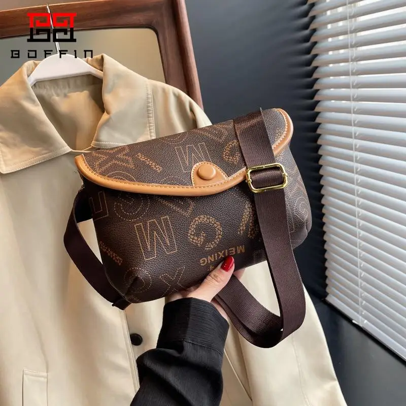 BOFFIN 2023 Retro Letter Printing Single Shoulder Crossbody Bag Luxury Women's Pu Bag Simple Fashionable Small Square Bags