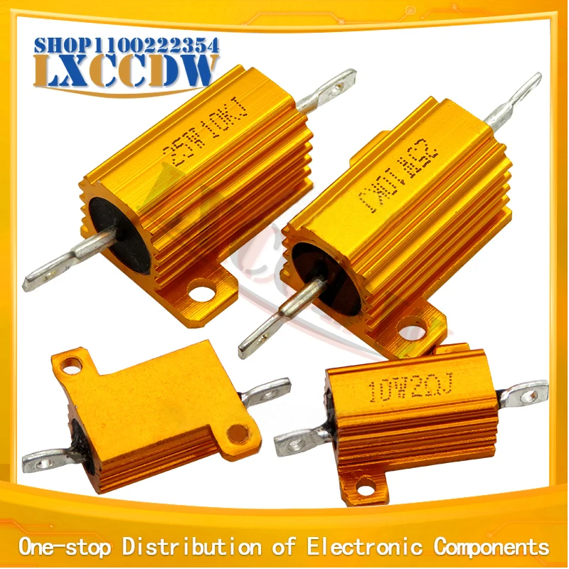 

1 шт. 10 Вт 25 Вт алюминиевый мощный металлический корпус чехол проволочный резистор 0,01 ~ 30 к 1 2 3 5 6 8 10 20 100 150 1K 10K Ом Lgmopnrq RX24