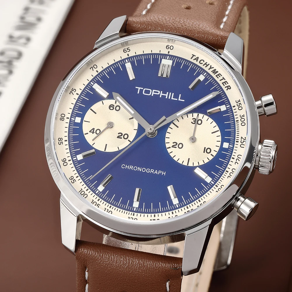 Мужские механические часы TOPHILL Vintage Racing Chronograph ST1901 Seagull Movt. Военный кожаный ремешок Pilot Military с сапфировым стеклом 5ATM TL027G (art.: 3920db3473c02) - 3920db3473c02