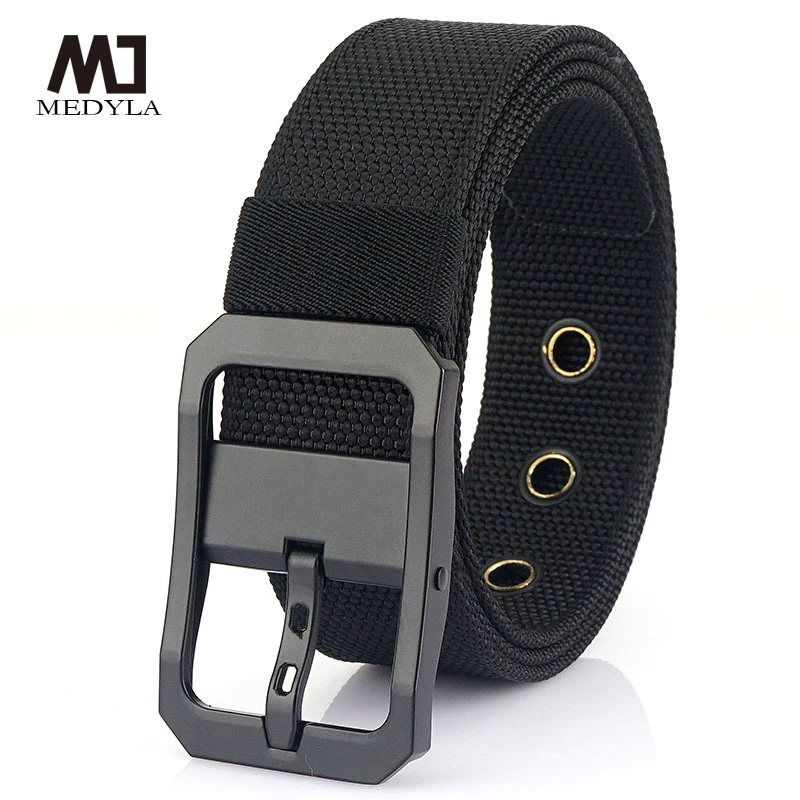 MEDYLA men's belt high-quality encrypted nylon hard metal steel buckle belt for men leather closure sports belt