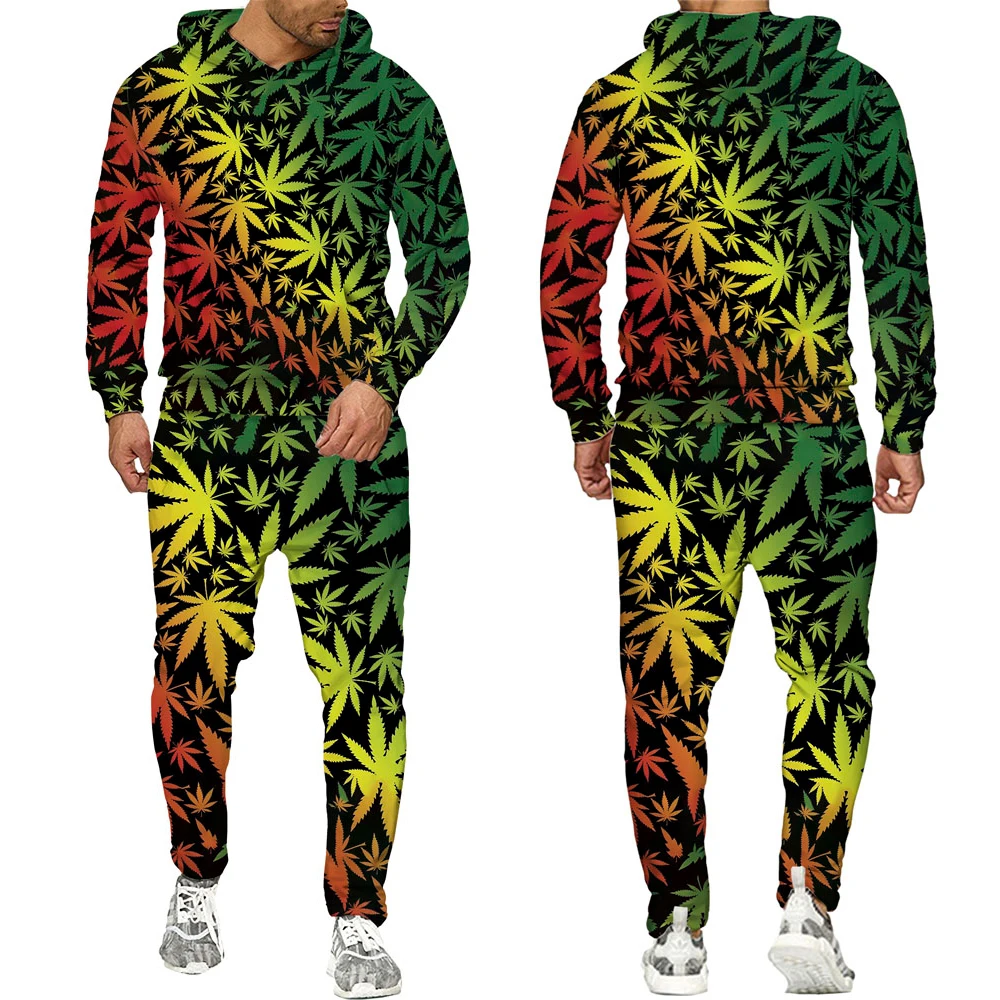 

3D Print Tricolor Maple Leaves Tracksuits Men Harajuku Hoodies Male Autumn Jacket Two-piece Hoodie Pants Sports Suit Streetwear
