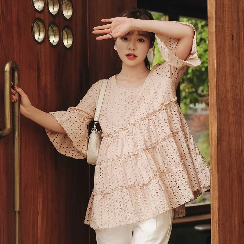 

Spring 2022 latest maternity top solid color maternity wear