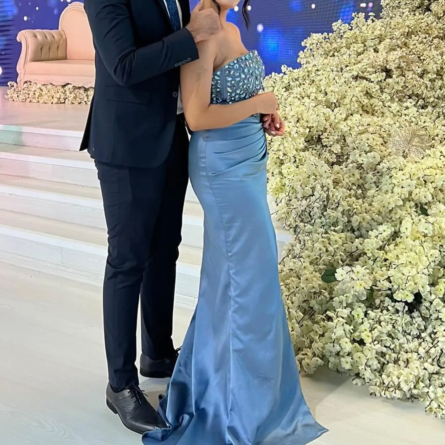 

GIOIO Strapless Luxury Formal Evening Dresses Sheath Beading Sleeveless فساتين سهرة Floor Length Elegant Prom Growns Party Women