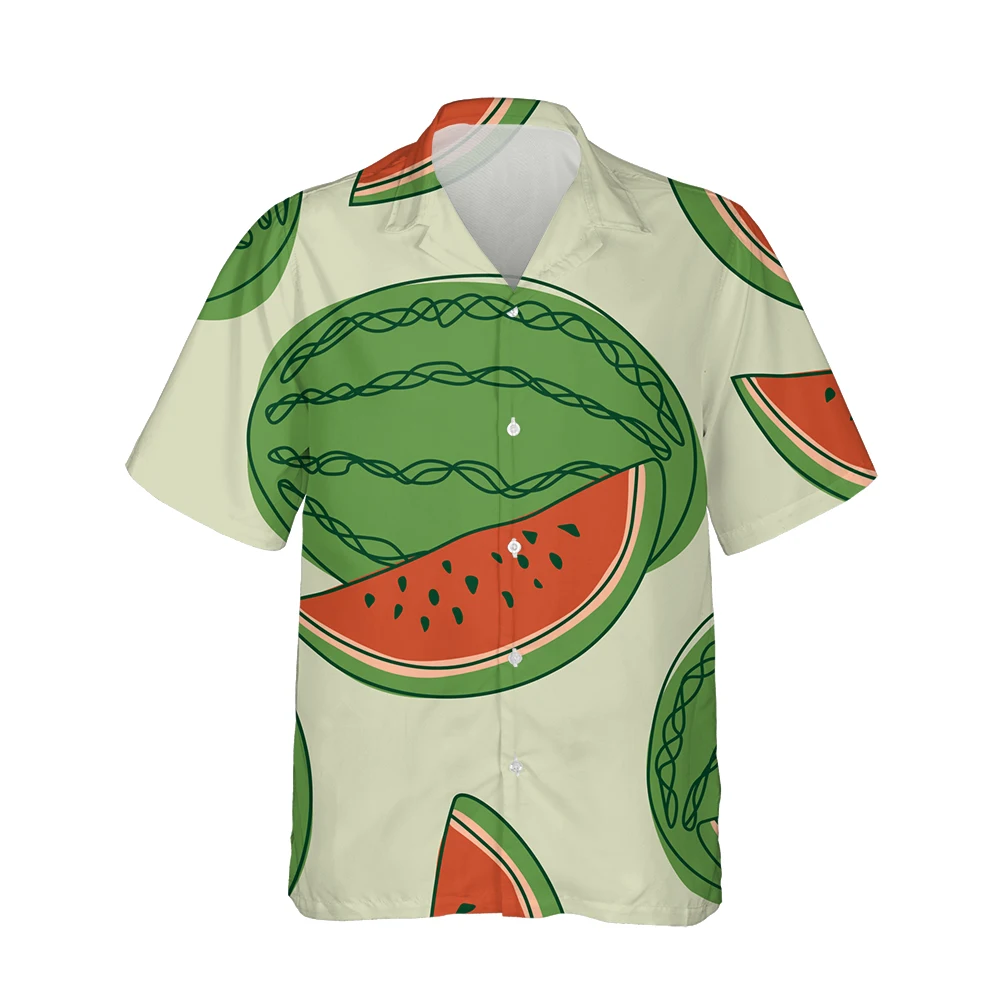 Jumeast 3D Watermelon Shirts For Men Fruit Beachwear Summer Short Sleeve Hawaiian Mens Shirt Baggy Streetwear Blouses Clothes