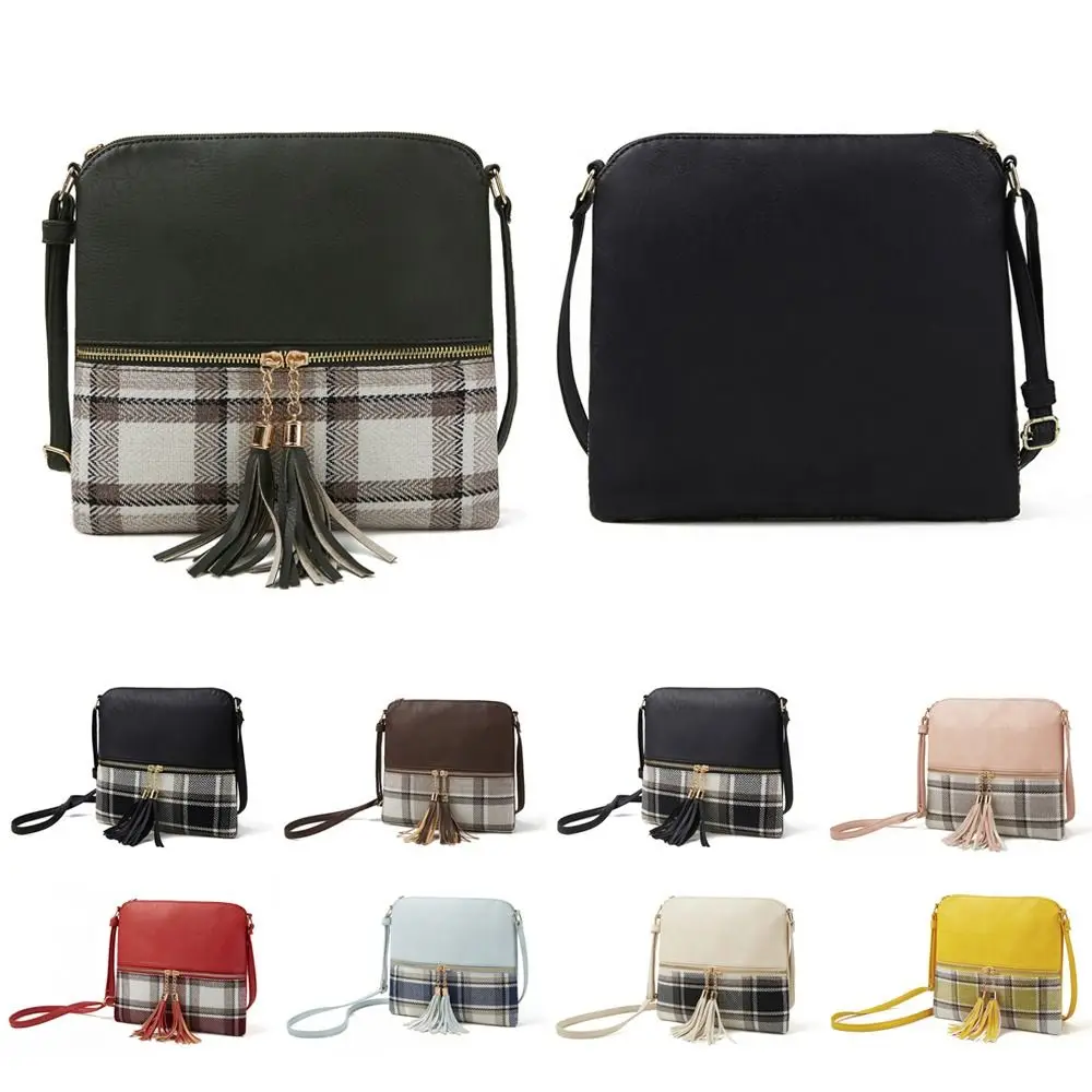 

Ladies Plaid Splice CrossBody Messenger Bag Women Shoulder Bags Detachable Handbags Retro Tassels Shoulder Bag Patchwork Bag