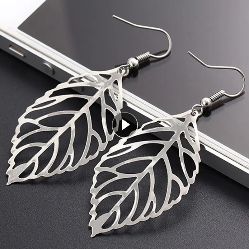 

Stylish Design Female Large Leaf Shape Silver Plated Ear Hook Earring Simple Party Jewelry Dangle Earrings Decor Girlfriend Gift
