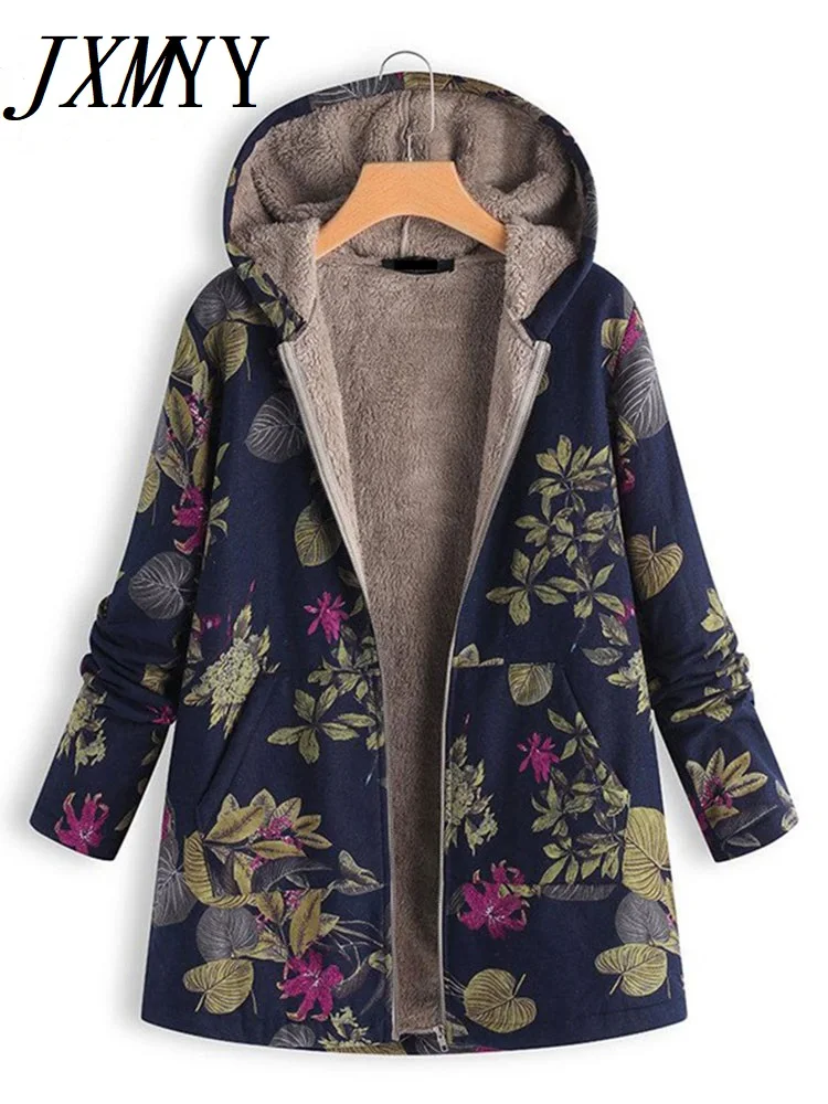 Новинка 2022 женская зимняя теплая куртка с капюшоном цветочным принтом толстовка
