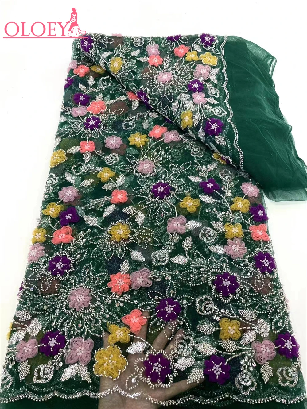 

New High-End Fashion Elegant French Mesh Embroidery Beaded Lace Fabric African Nigerian With Sequin Fabric For Wedding Dress