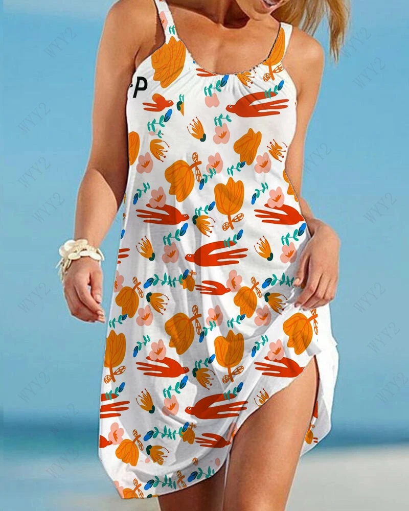 

French temperament floral dress print fashion suspenders summer backless casual gentle wind dress seaside floral dress 2022 new