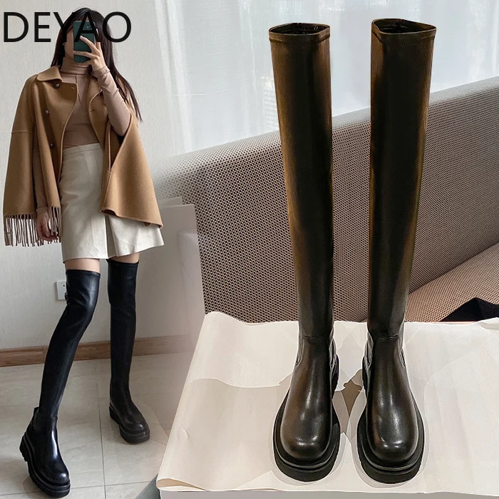

New Women Over The Knee Boots Chunky Increase Ladies Knight Flats Shoes Fashion Winter Platform Long Boots botas mujer invierno