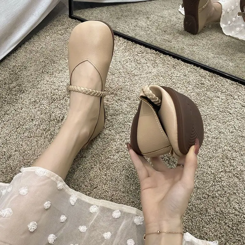 Designer Braid Sqaure Toe Mary Janes Shoes for Women Shallow V neck Mouth Ballearia Flats Soft Footwear Mom Leather Mocasins
