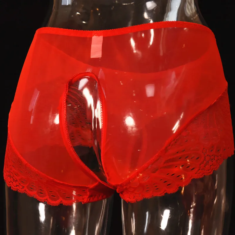 

Unsex Crotchless Lace Panties Sexy Women Underwear Transparent Low-Rise Open Crotch Briefs Lingerie Man