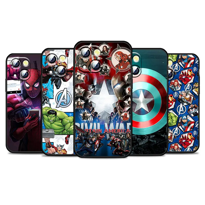 

Avengers Hero Fighting For Apple iPhone 13 12 11 Pro Max Mini XS Max X XR 6 7 8 Plus 5S SE2020 Soft Black Phone Case Capa Cover