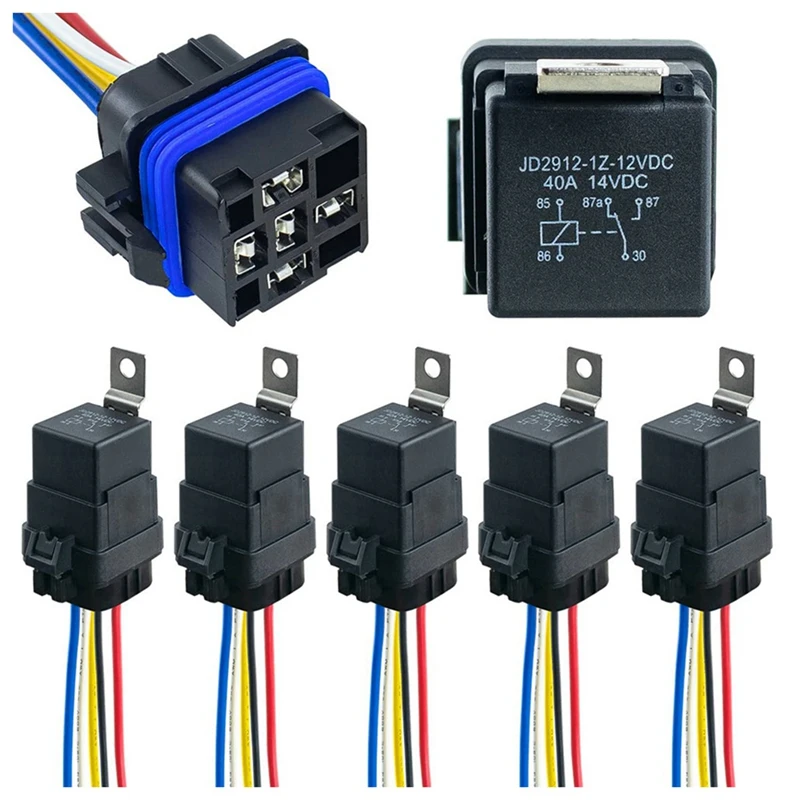 

12V DC 40/30 AMP Waterproof Relay Harness Tinned Copper Wires 5-PIN SPDT Automotive Relay Car Relay ,5 Pack