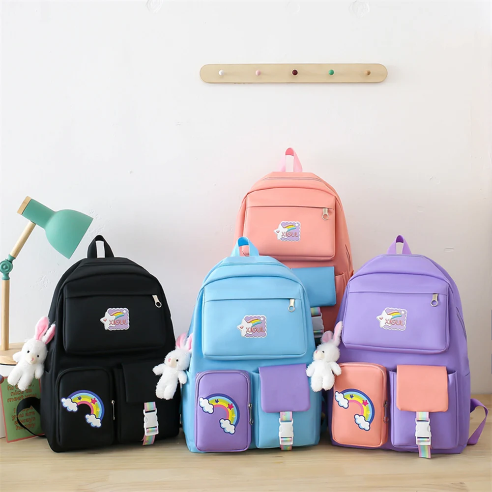

4 шт. рюкзаки Kawaii для средней и старшей школы, Подростковый класс, сумка для книг, рюкзак радужной расцветки, сумки через плечо