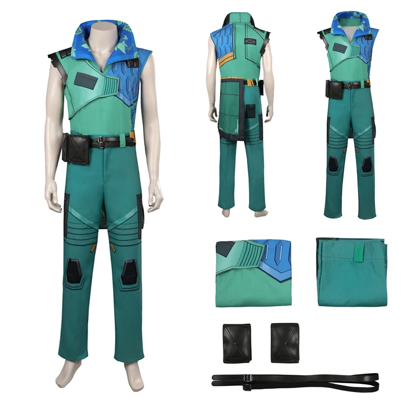 

Harbor Cosplay Costume Game VALORANT Role Outfits Green Top Pants Belt Full Set Adult Men Halloween Party Disguise Suit For Male