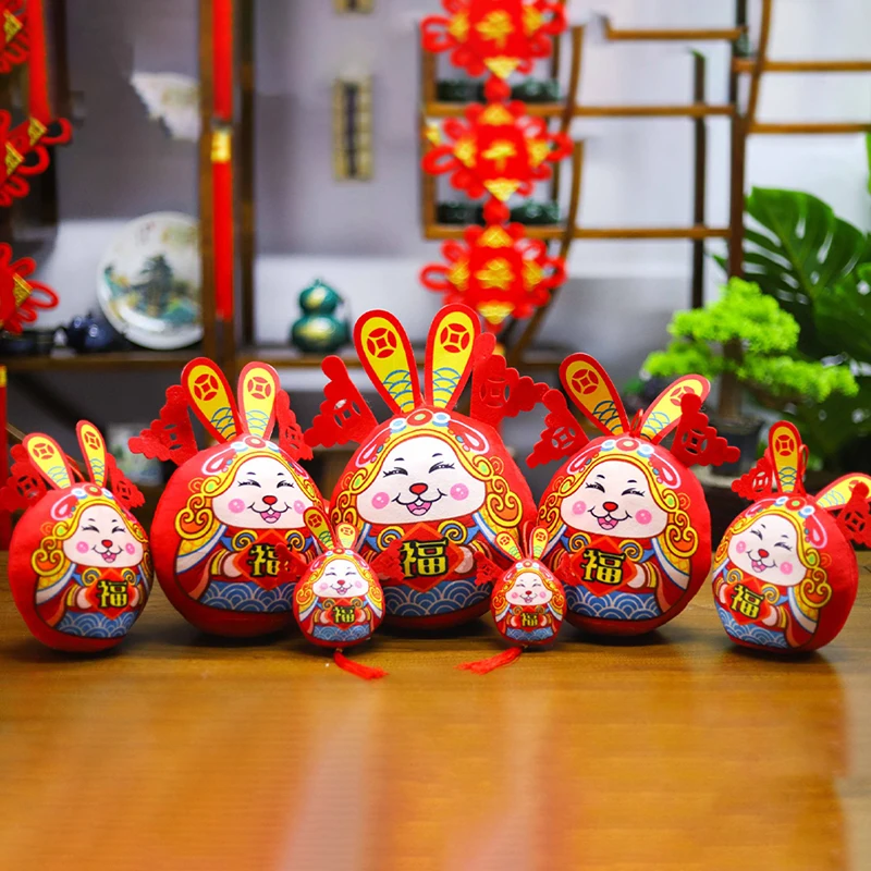 

Китайский Зодиак, круглый цветочный тканевый кролик, плюшевая игрушка, кролик, талисман, плюшевая кукла