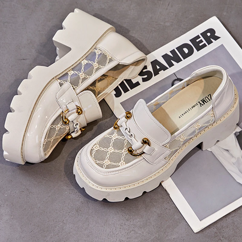 2023 Genuine Leather Female Elevator Shoes Sandals Hollow Mesh Summer Fashion Platform Wedge Chunky Comfy Women Loafer Shoes