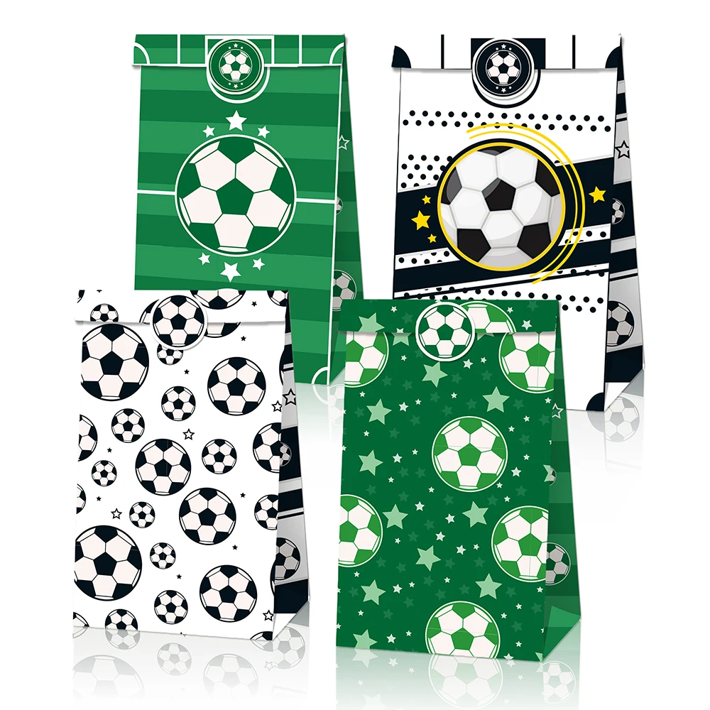 

LB153 12Pcs Cool Football Sport Soccer Game Birthday Party Cookies Kraft Paper Gift Bags with Stickers Baby Shower Party Decors