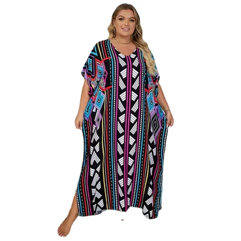 Женское платье-кафтан с богемным принтом, модель Q1577