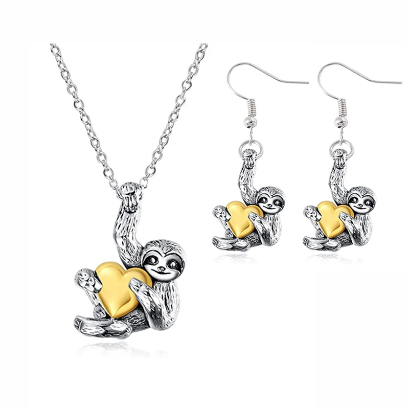 

Милое серебряное маленькое ожерелье с подвеской Ленивец модные золотые ожерелья с сердцем ленивецами для женщин и девушек ювелирные издел...