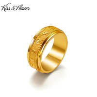 kissflower ri151 fine jewelry wholesale fashion new woman man party birthday wedding gift rotating praying words 24kt gold ring