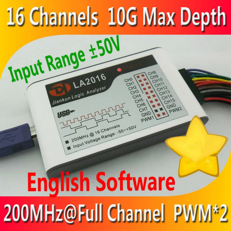 

Kingst LA2016 USB Logic Analyzer 200M MAX Sample Rate 16Channels 10B Samples 2 PWM Out Oscilloscopes