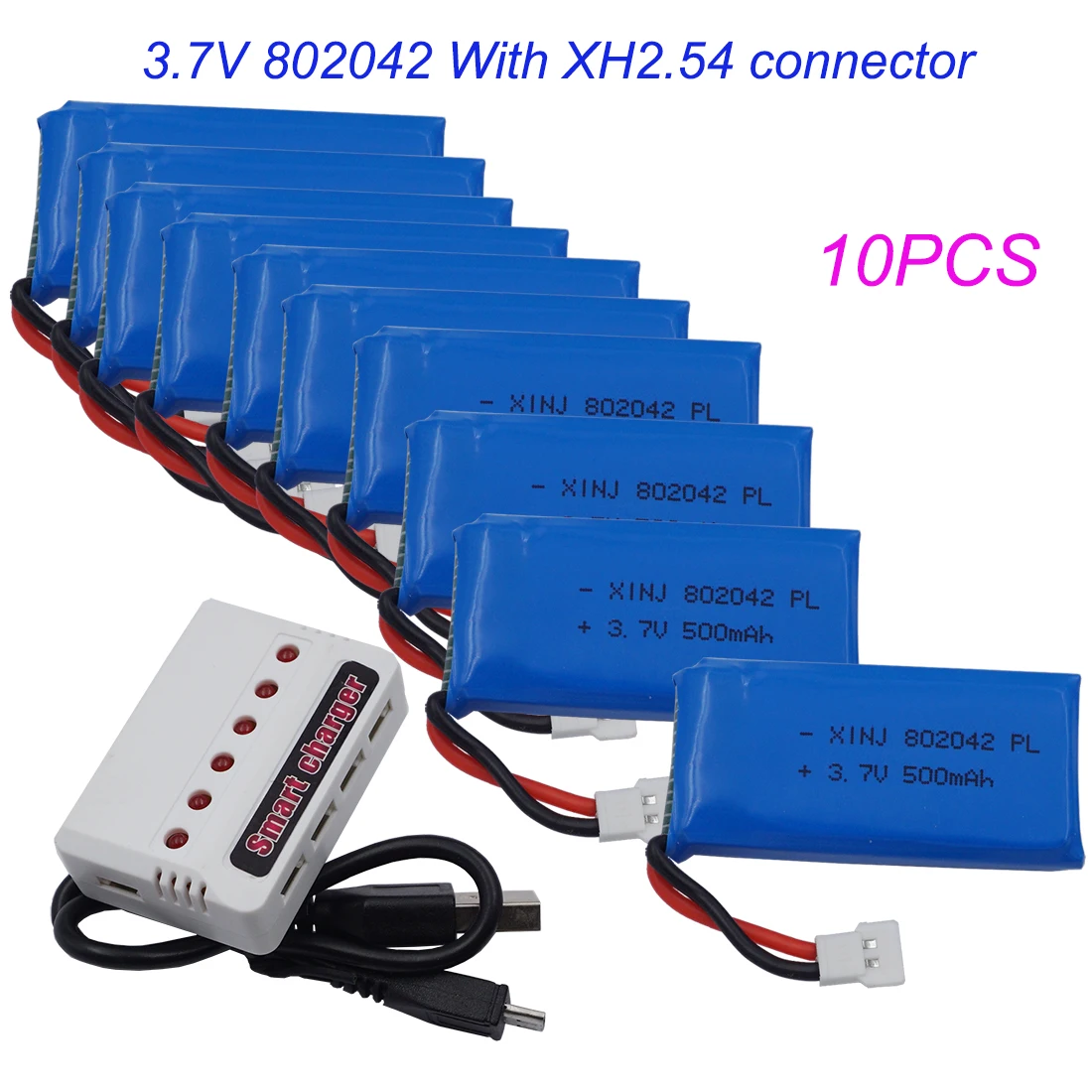 

10pcs 3.7V 500 mAh 25C Polymer Li Lipo Battery 802042 With XH2.54 Connector For Ubsan X4 H107L H107C H107D RC Quadcopter Drone