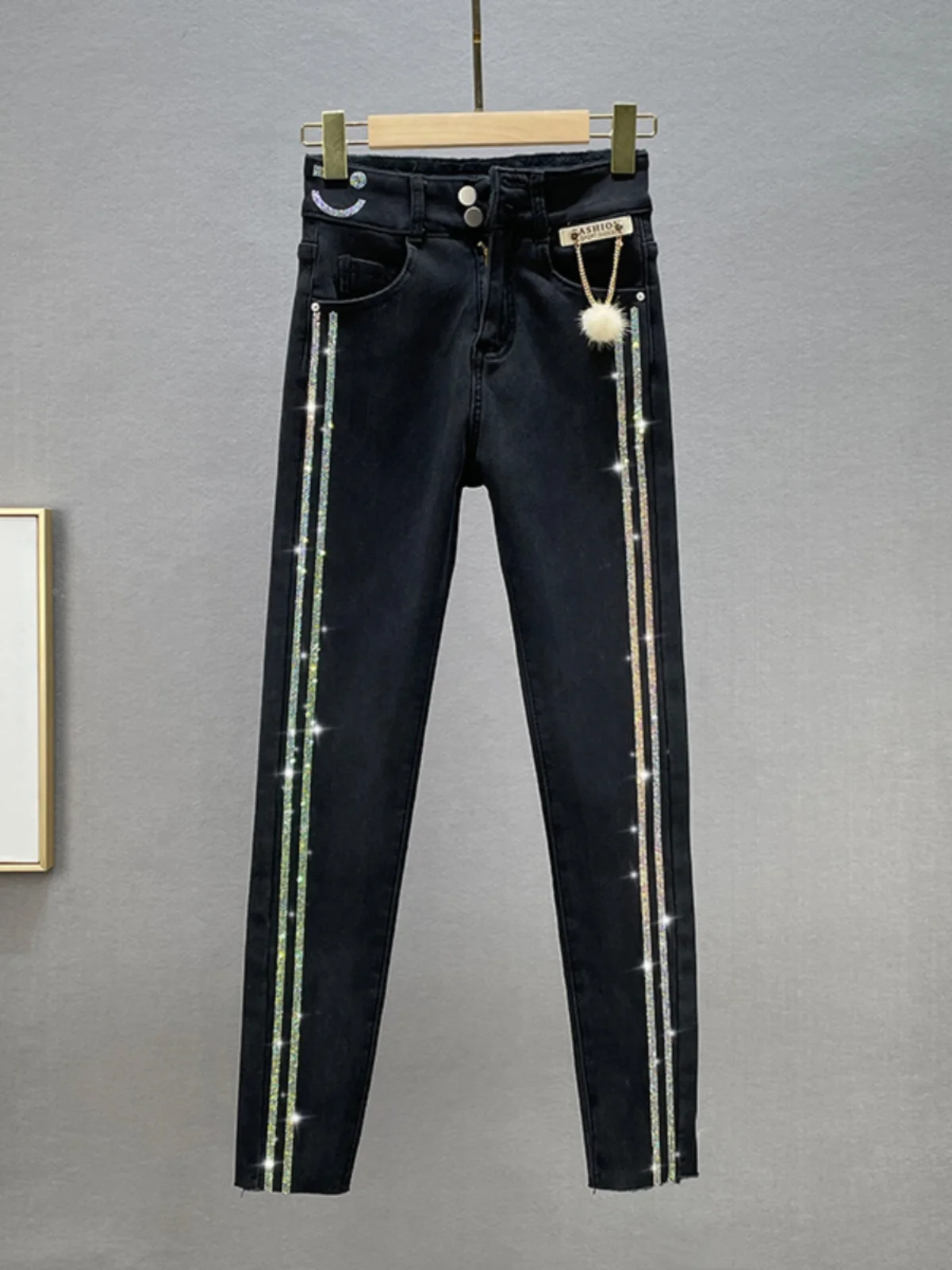 Утепленные флисовые эластичные джинсы-карандаш для женщин новинка 2024 осень-зима