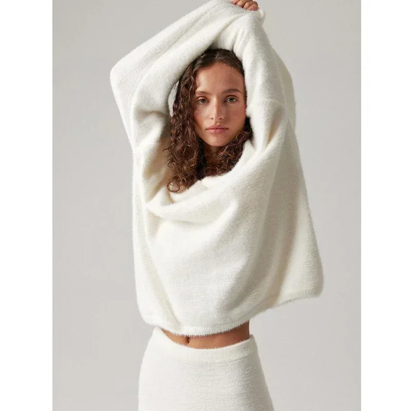 Ueteey осенне-зимний вязаный костюм с юбкой женский простой свободный свитер из