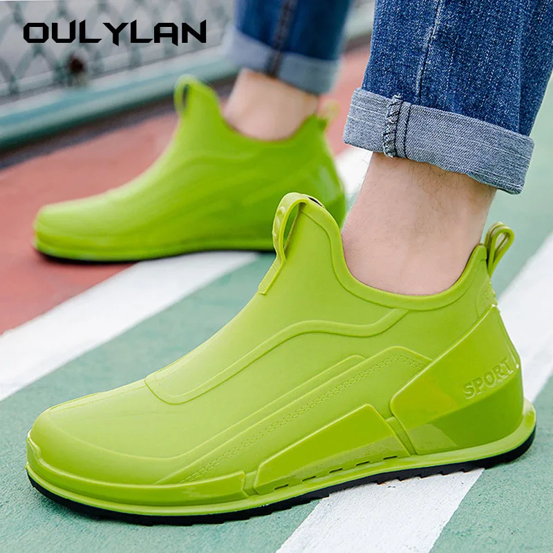 Мужские Нескользящие и износостойкие резиновые сапоги с низким вырезом модные