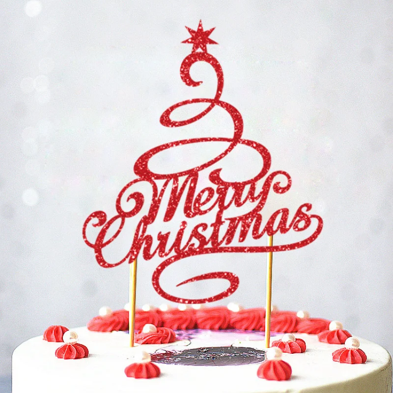 

Christmas Cake Decoration Card Xmas Tree Hat Elk Horn Merry Christmas Card New Year Baking Diy Paper Cup Cake Ornament Party